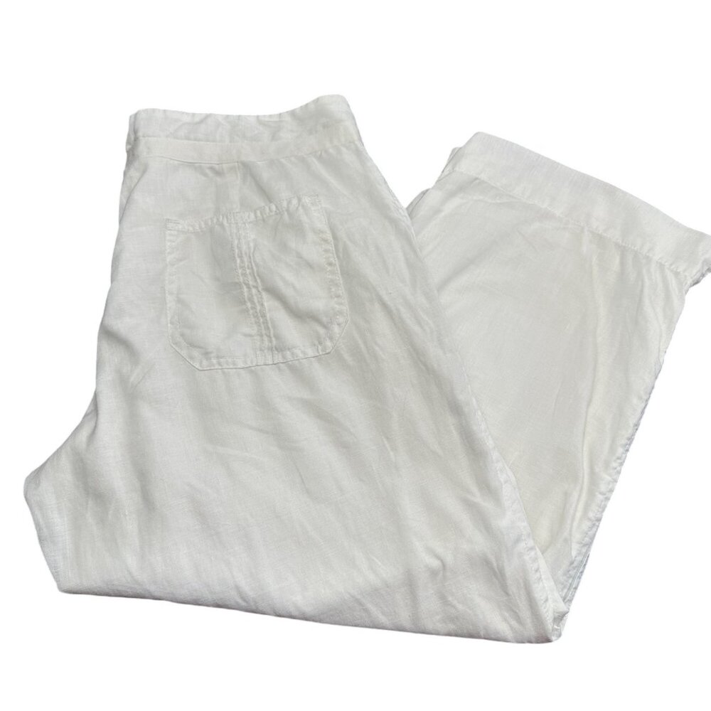 Old Navy 100% Linen Capri Women Sz 10 White Lined Just Below Waist Pants